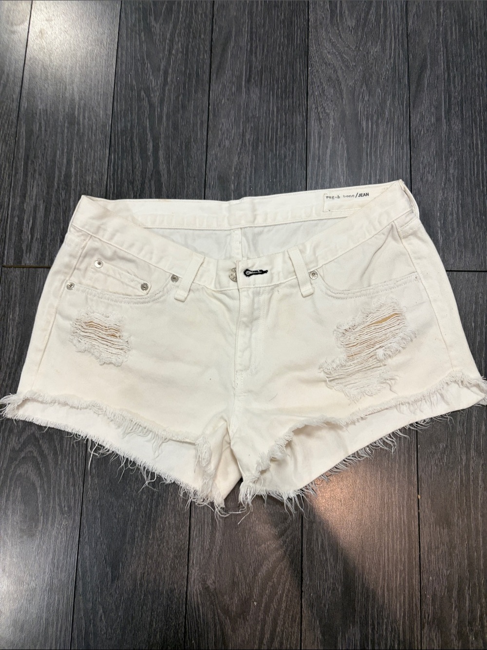 Rag & Bone White Short Distressed Denim Shorts - Size 28